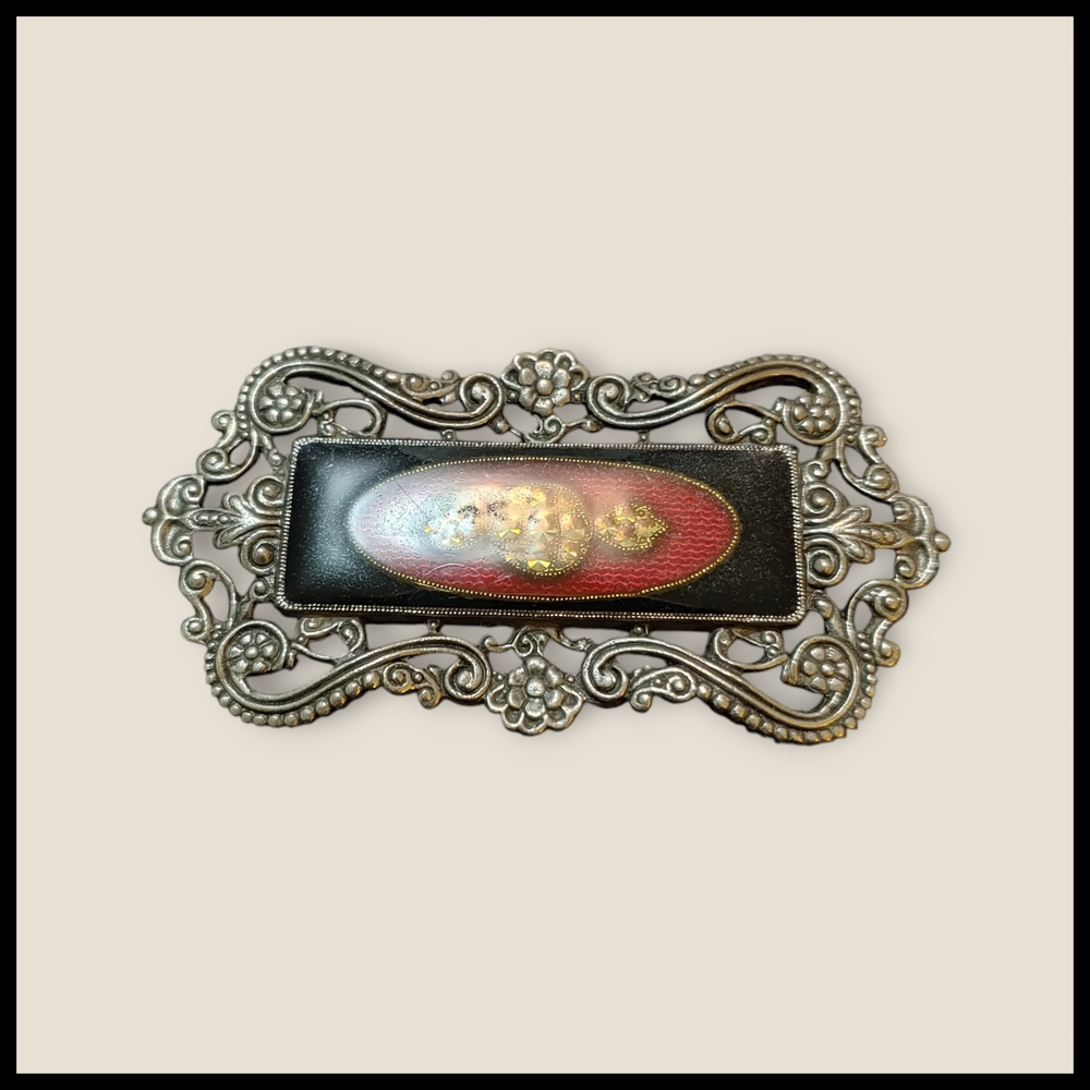 Vintage Silver and Red  Enamel and Resin Brooch - Picture 3 of 6